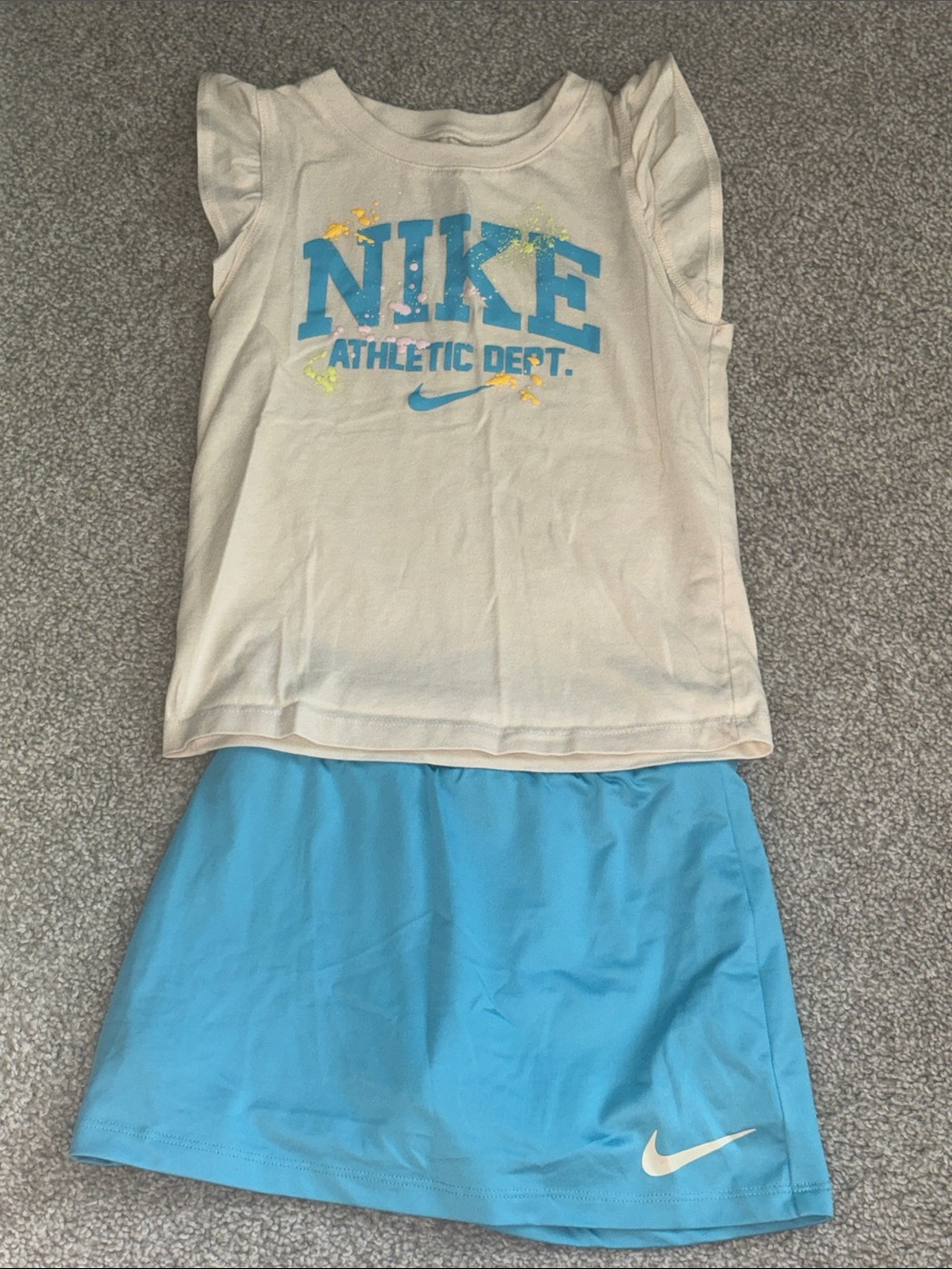 Nike Girls Cream Tank Top and Blue Skort Matching Set